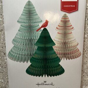 Hallmark Pop-Up Honeycomb Centerpiece Christmas Display of 3 Trees Cardinal Bird
